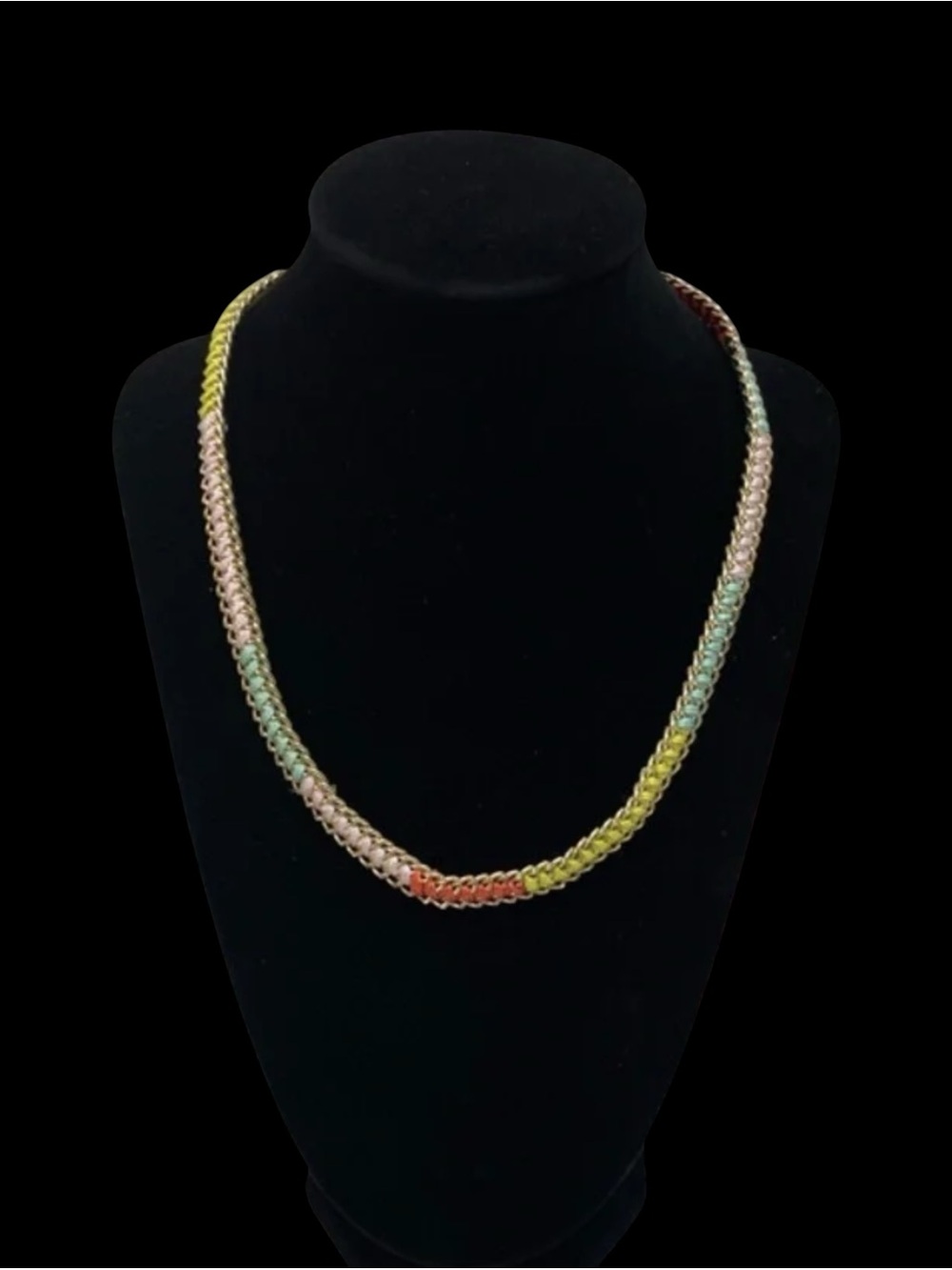 Plunder Rainbow Braided Chain Necklace - Blue, Green, Yellow, Coral, Pink